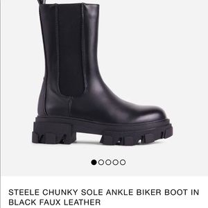 STEELE CHUNKY SOLE ANKLE BIKER BOOT IN BLACK FAUX LEATHER
